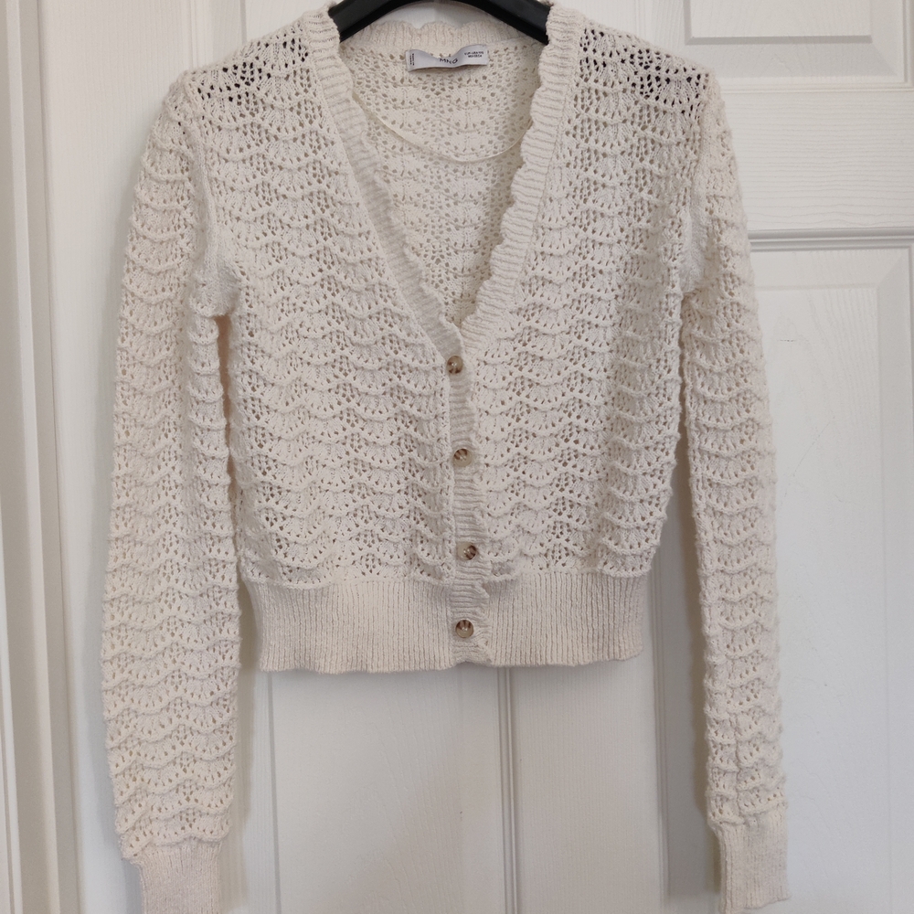 Mango Ivory Lace Knit Cardigan